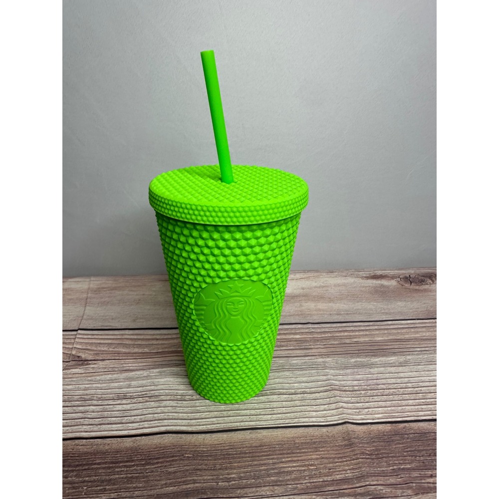 Bright Lime‎ Green Starbucks Studded Tumbler with Straw 16oz Cold Cup New